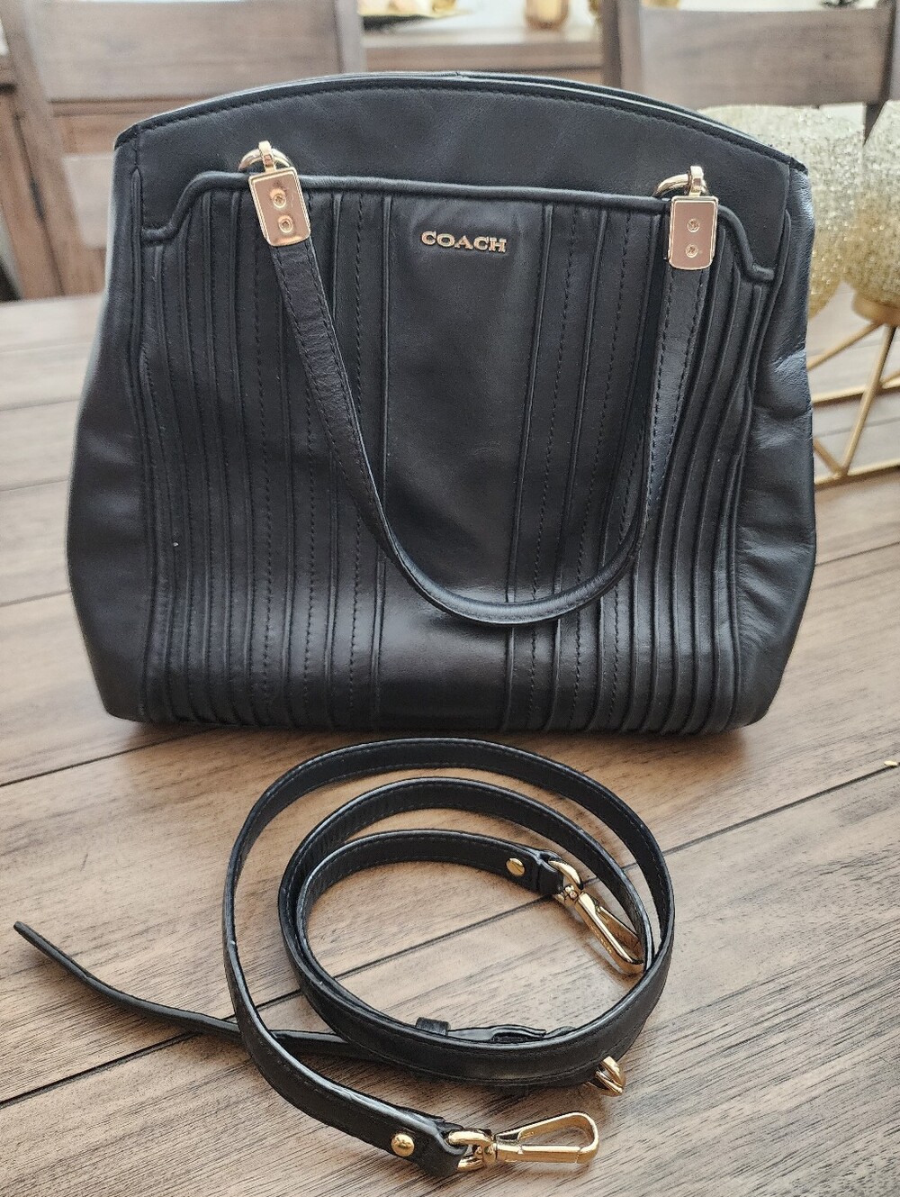 Coach Women’s Black Leather Shoulder &Crossbody Bag with Gold Hardware